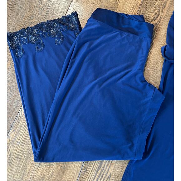 Soma Pajama Set Deep Blue with Black Silver Lace Accent Trim Stretch Sz L - Picture 9 of 9